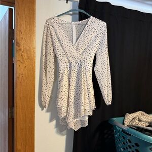 St. John's Bay Cream and Gray Patterned Blouse